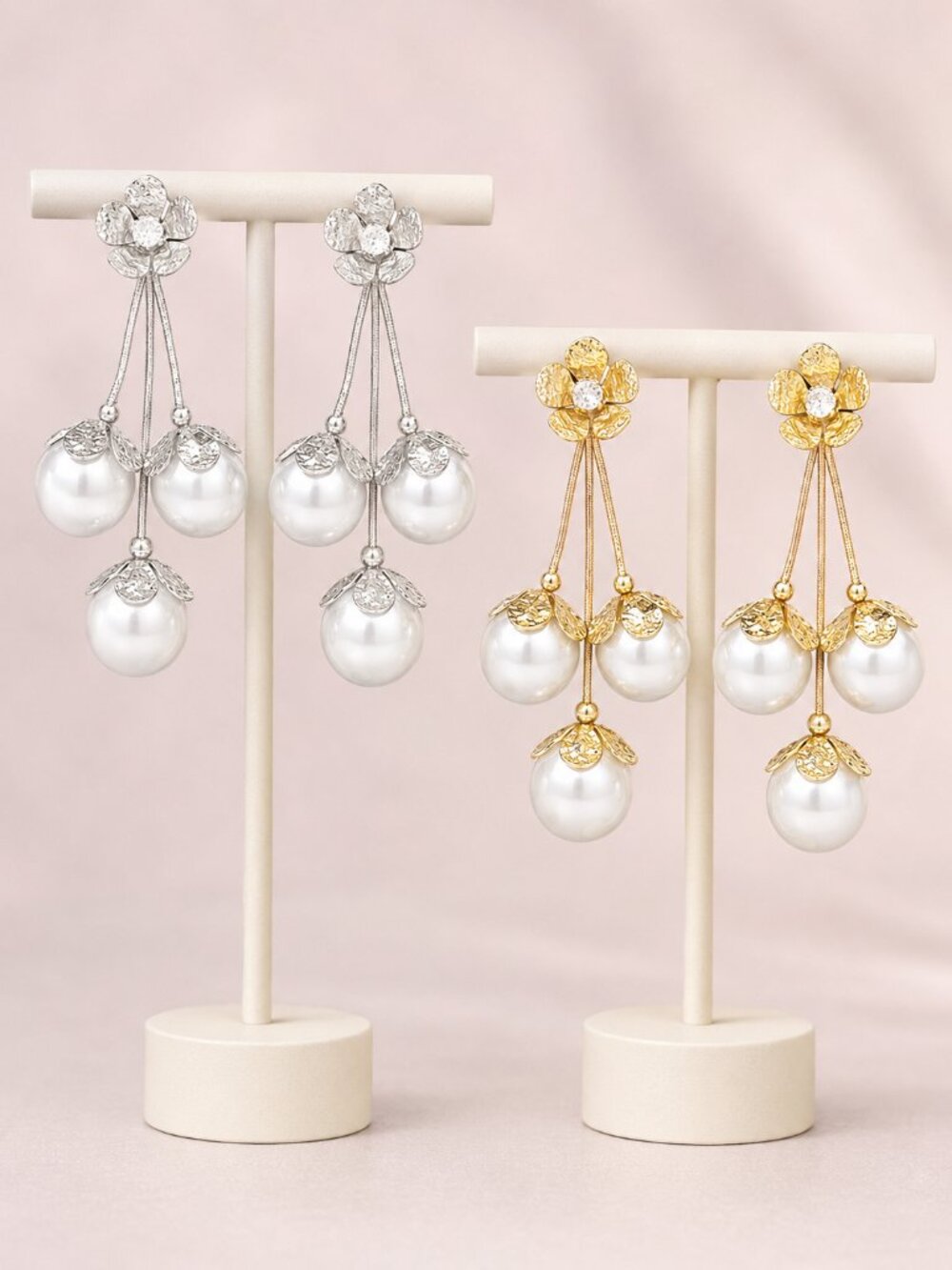 PEARL BLOSSOM CASCADE EARRINGS GOLD OR SILVER BOUTIQUE PARTY EVENING